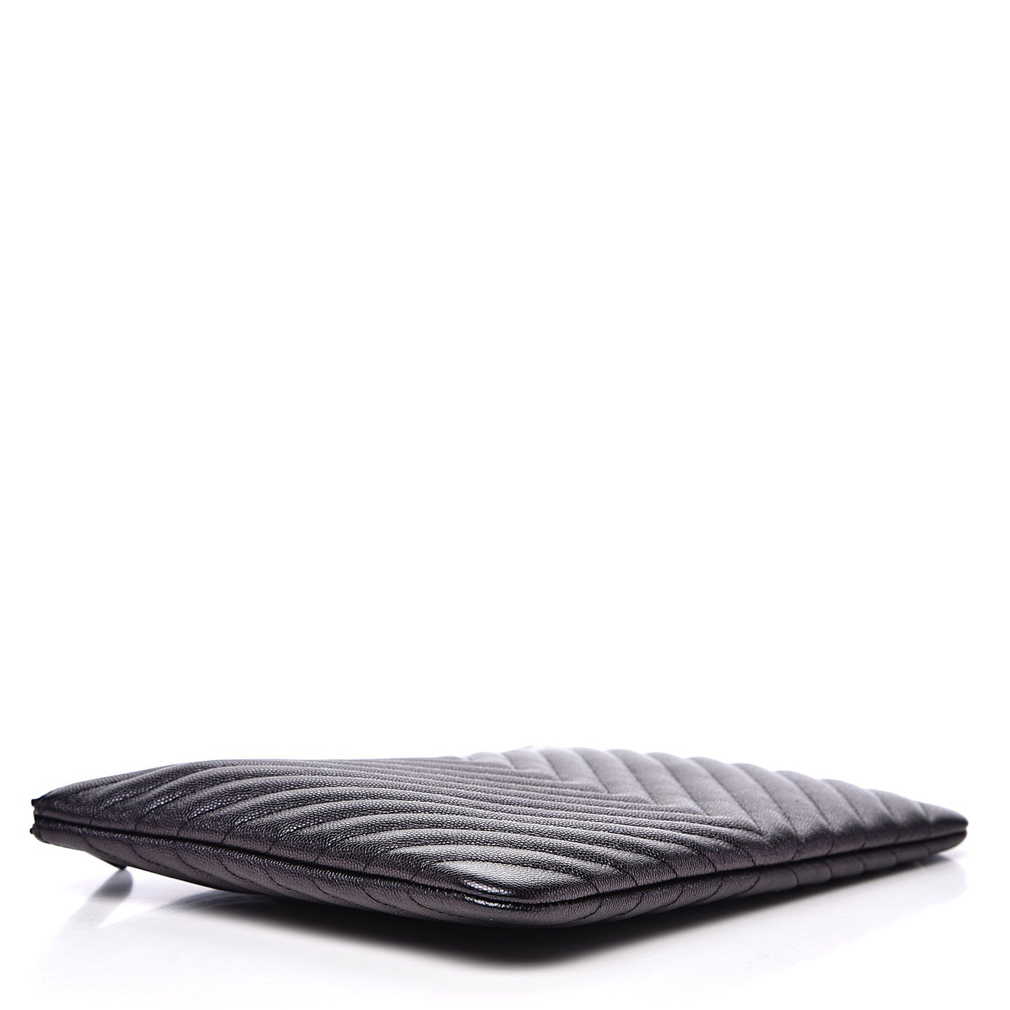 Iridescent Caviar Chevron Quilted Medium Cosmetic Case Black