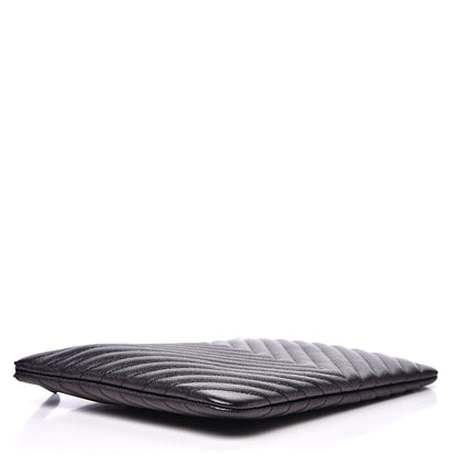 Chanel Iridescent Caviar Chevron Quilted Medium Cosmetic Case Black 3 of 11