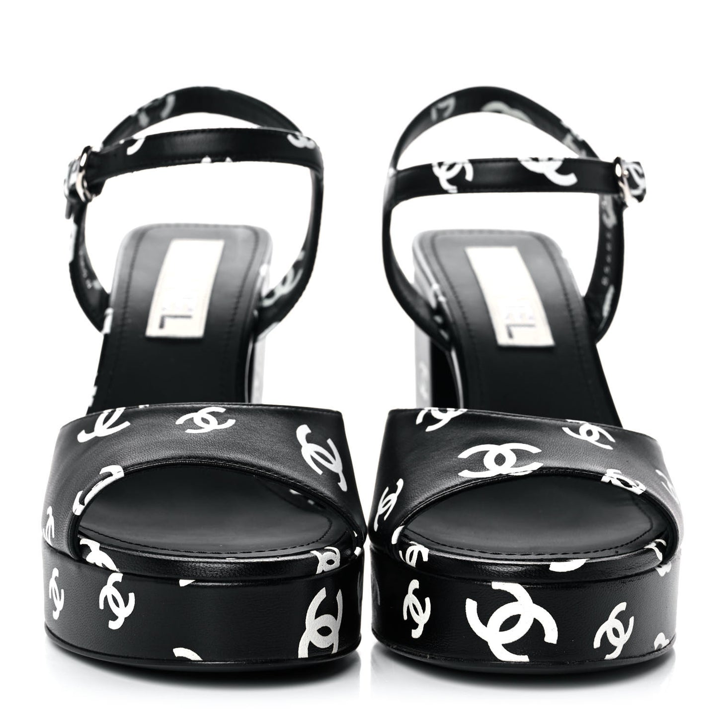 Printed Lambskin Coco Beach Platform Sandals 39 Black White
