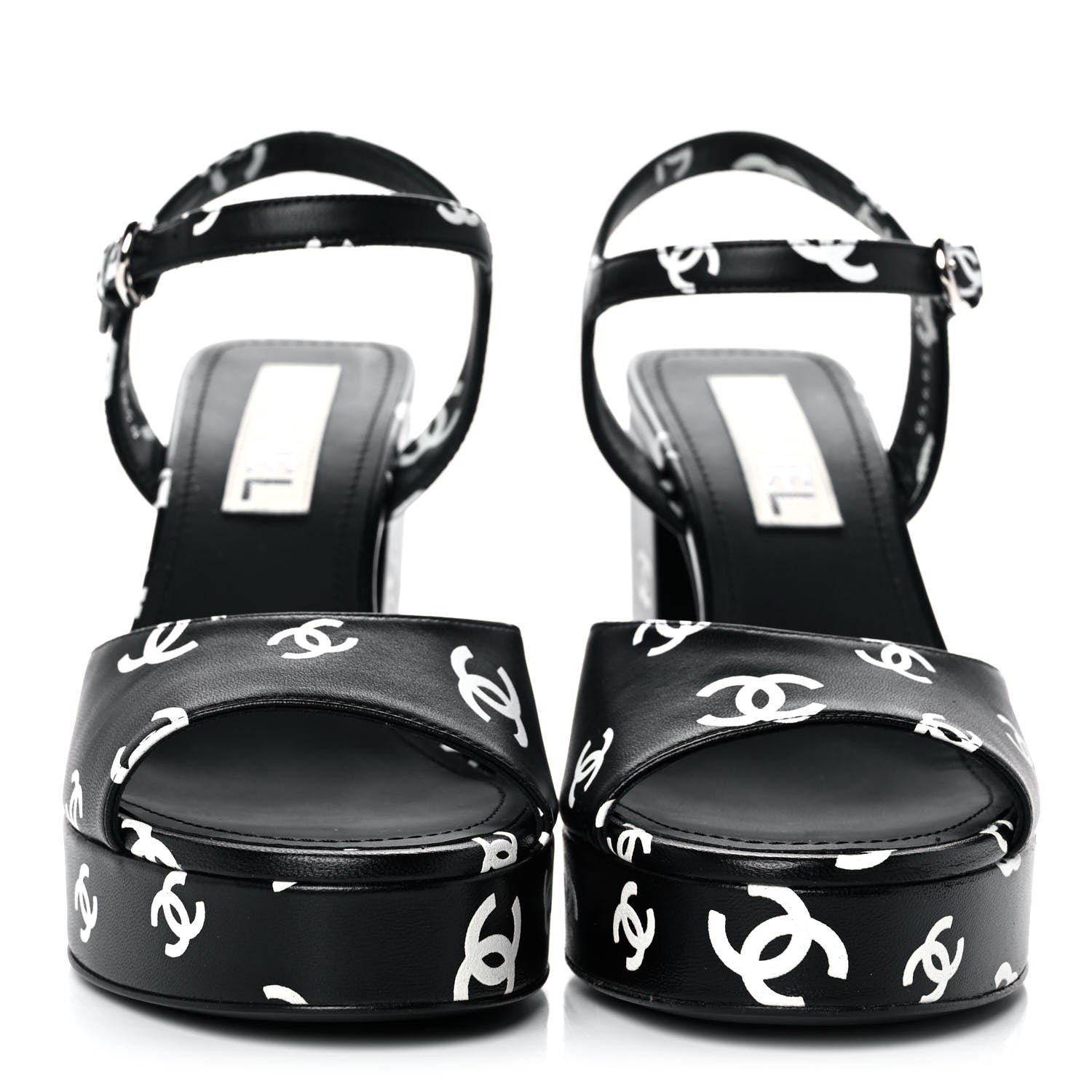 Chanel Printed Lambskin Coco Beach Platform Sandals 39 Black White 2 of 9