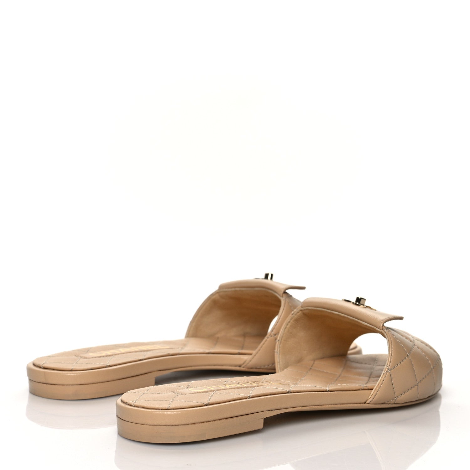 Chanel Lambskin Quilted CC Turnlock Sandals 36 Beige 1055488