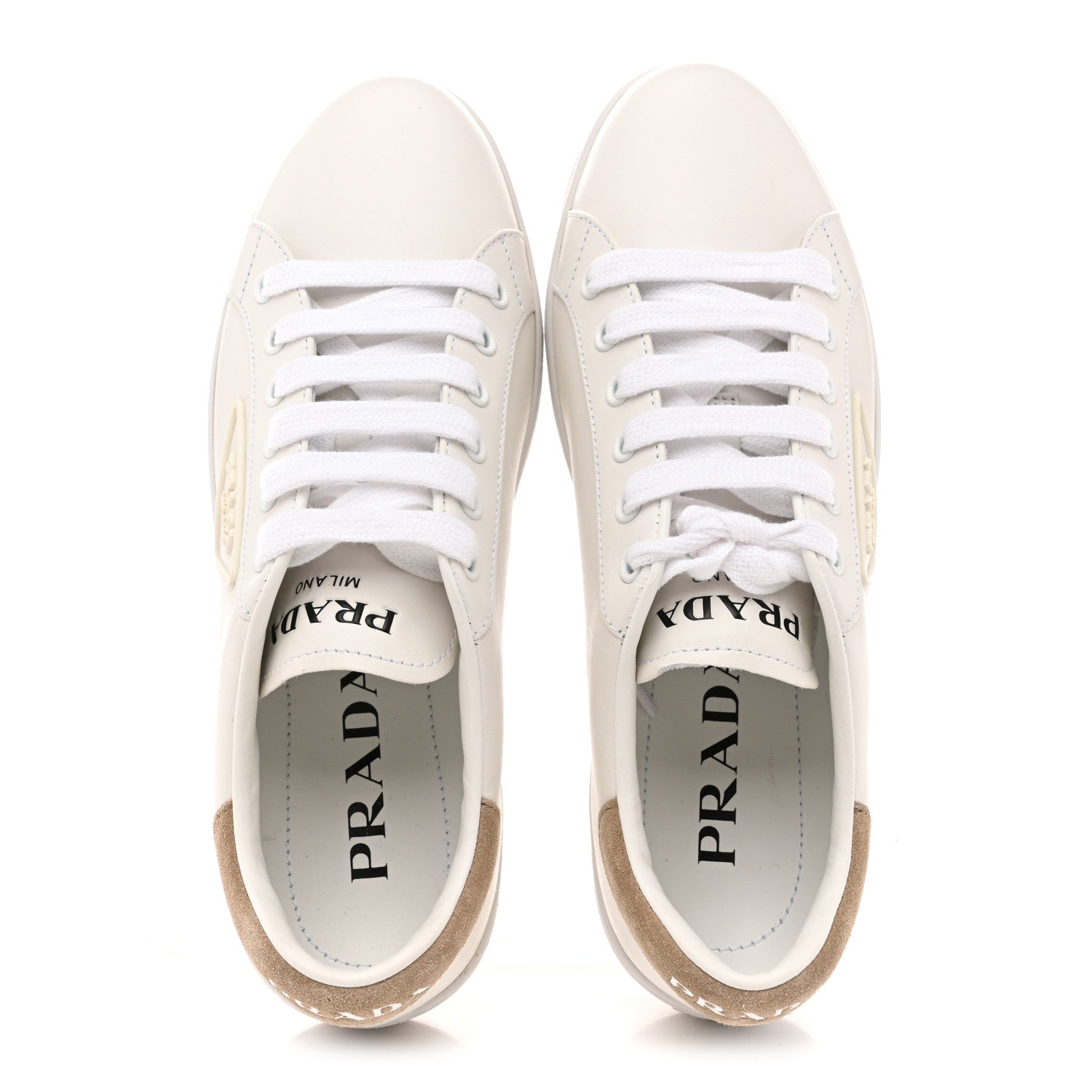 Prada Vitello Soft Scamosciato Triangle Sneakers 37 White Deserto 2 of 10