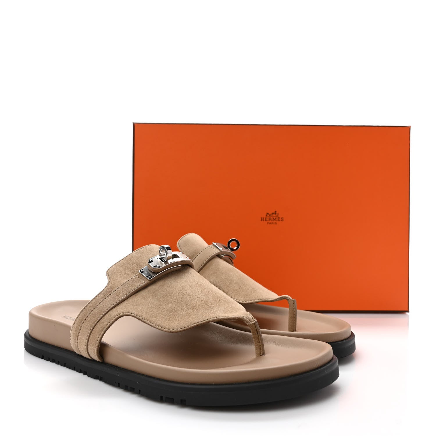 Hermes Suede Goatskin Womens Empire Sandals 38 Beige Argile 9 of 9