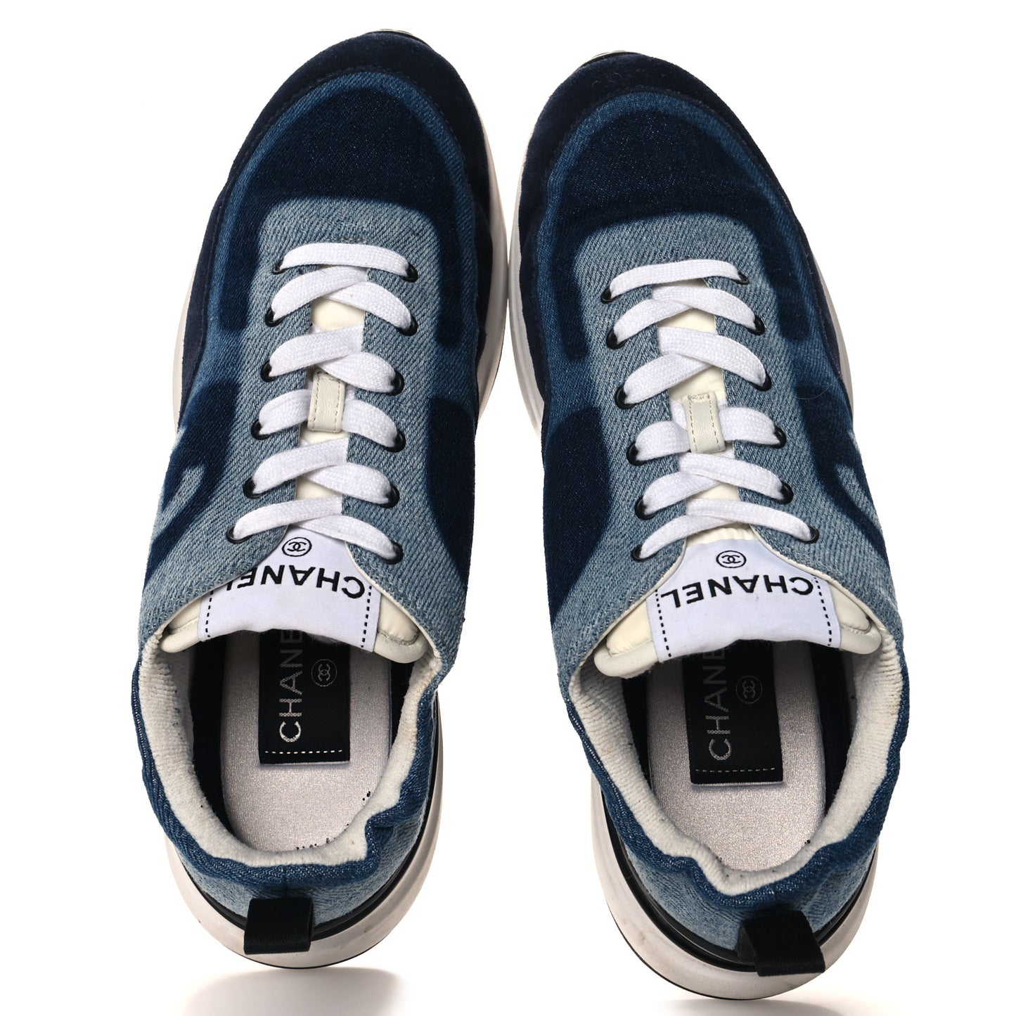 Denim Suede Calfskin Womens CC Sneakers 38.5 Dark Blue