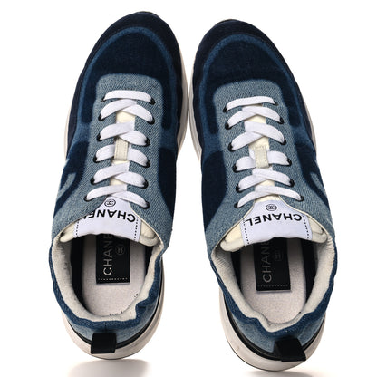 Chanel Denim Suede Calfskin Womens CC Sneakers 38.5 Dark Blue 2 of 8