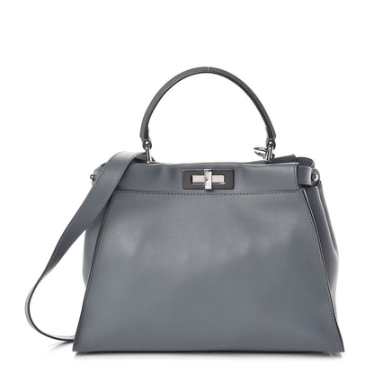 Fendi Vitello Seta Shiny Nappa Medium Peekaboo Iconic Satchel Tempesta Grigio Perla 1 of 11