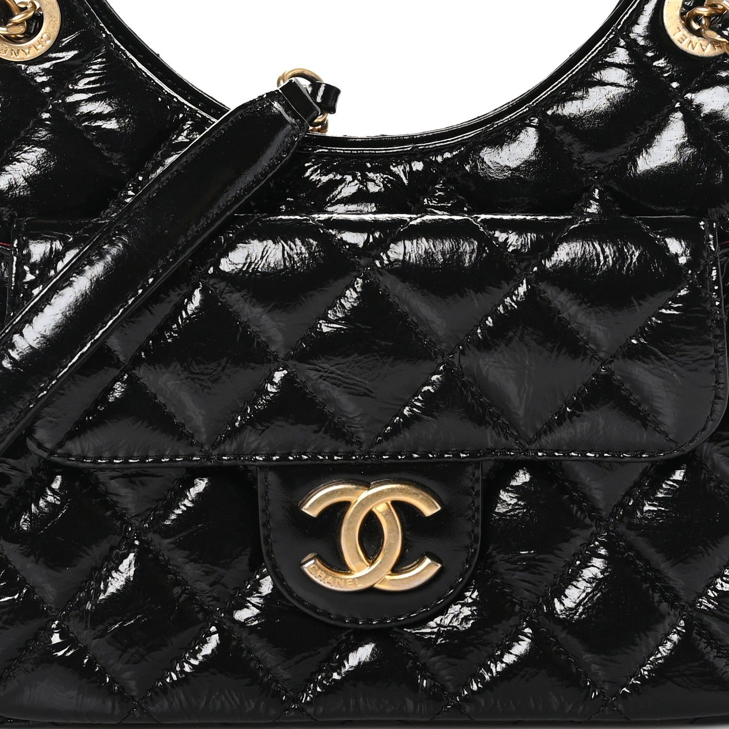 Chanel Shiny Crumpled Calfskin Quilted Small Wavy CC Hobo Black 8 of 11