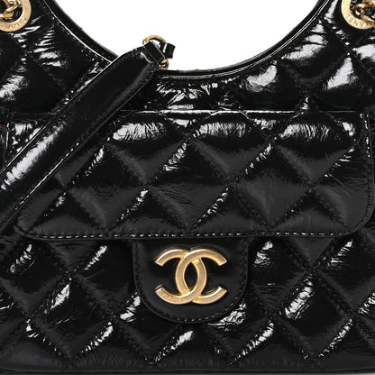 Chanel Shiny Crumpled Calfskin Quilted Small Wavy CC Hobo Black 8 of 11