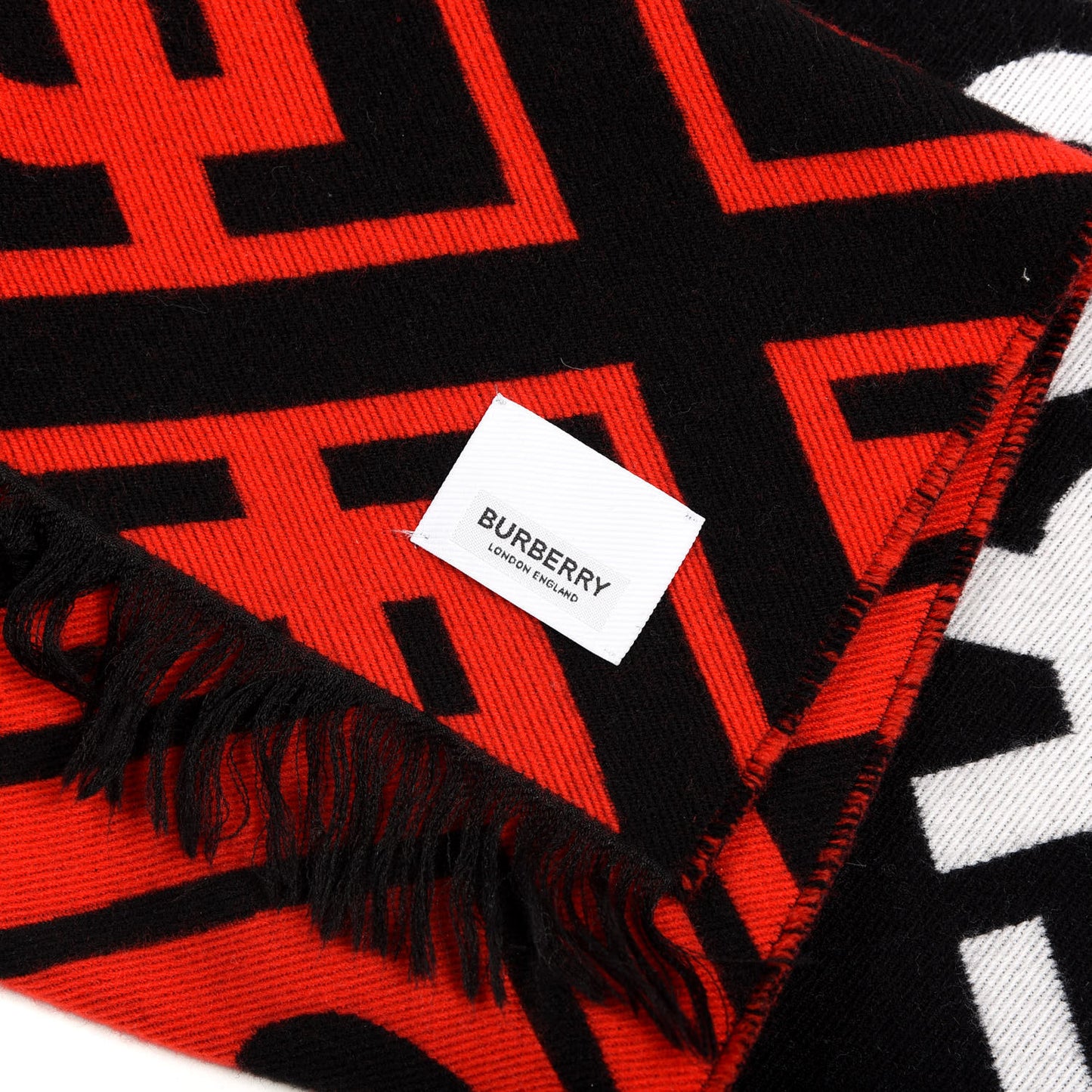 Silk Wool Contrast Logo Striped Scarf Red Beige