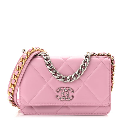 Chanel Lambskin Quilted Chanel 19 Wallet On Chain WOC Dark Pink 1 of 10