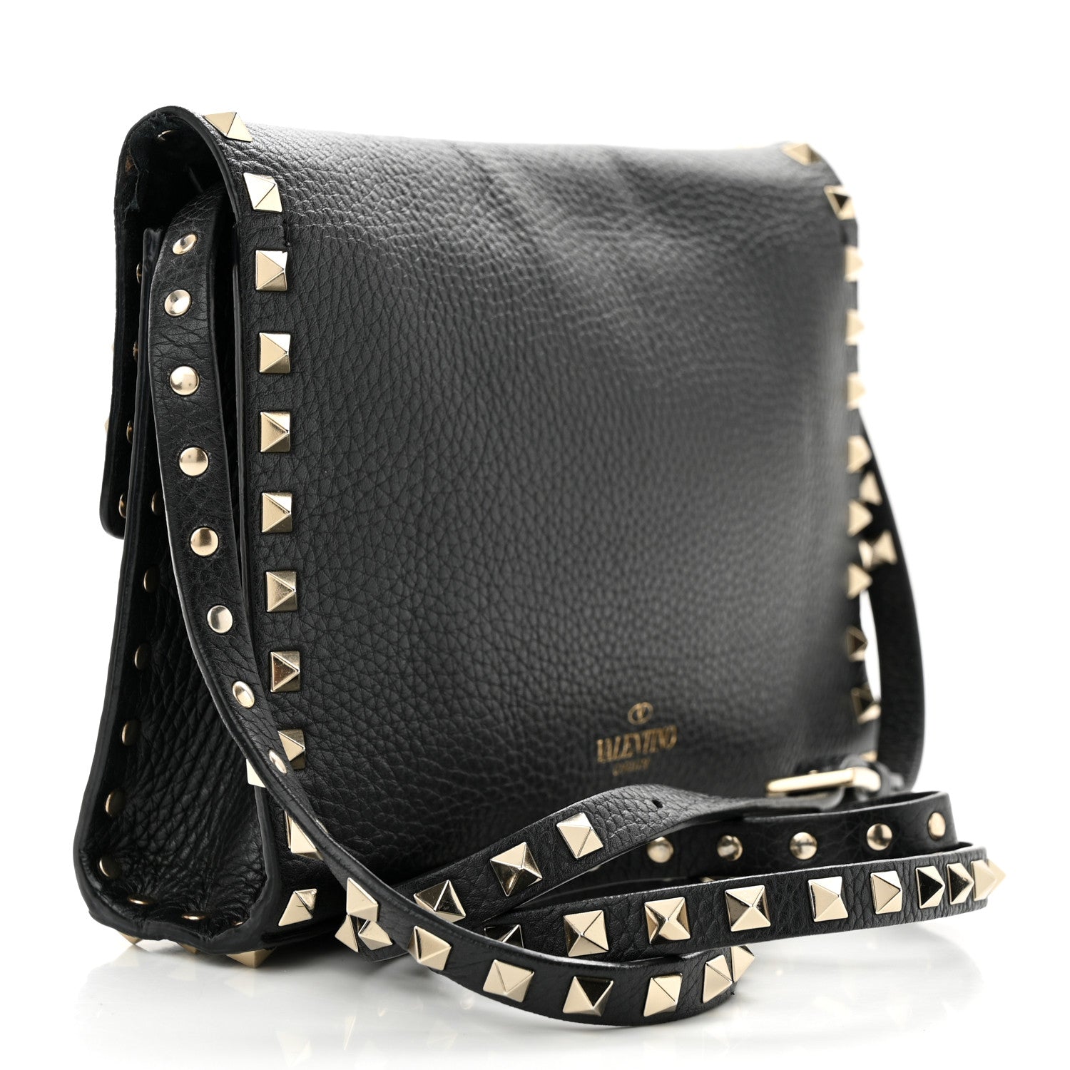 Valentino Garavani VALENTINO GARAVANI Pebbled Calfskin Medium Rockstud Flip Lock Crossbody Bag Black 3 of 10