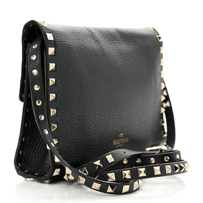 Valentino Garavani VALENTINO GARAVANI Pebbled Calfskin Medium Rockstud Flip Lock Crossbody Bag Black 3 of 10