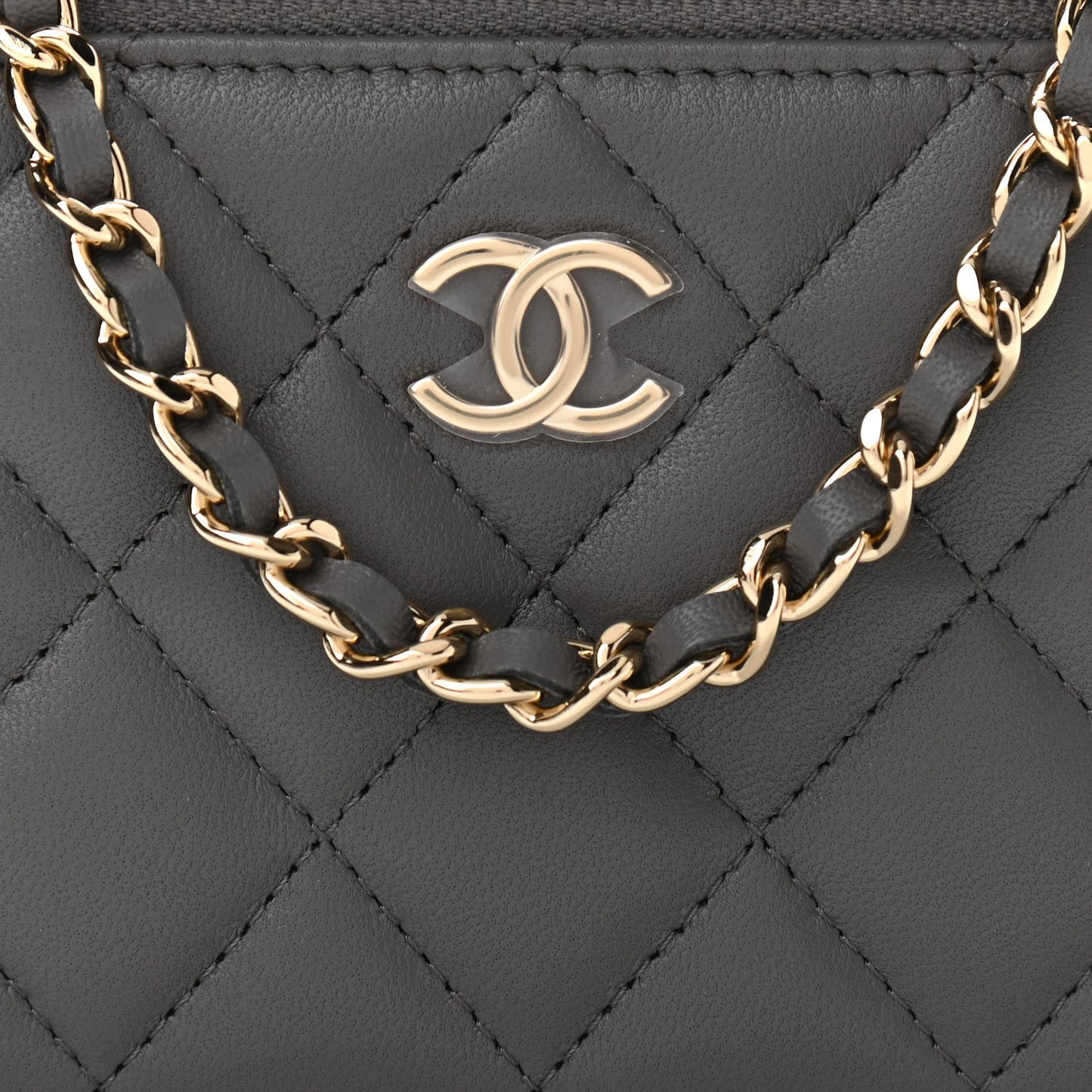 Lambskin Quilted Small Top Handle Vanity Case With Chain Dark Grey