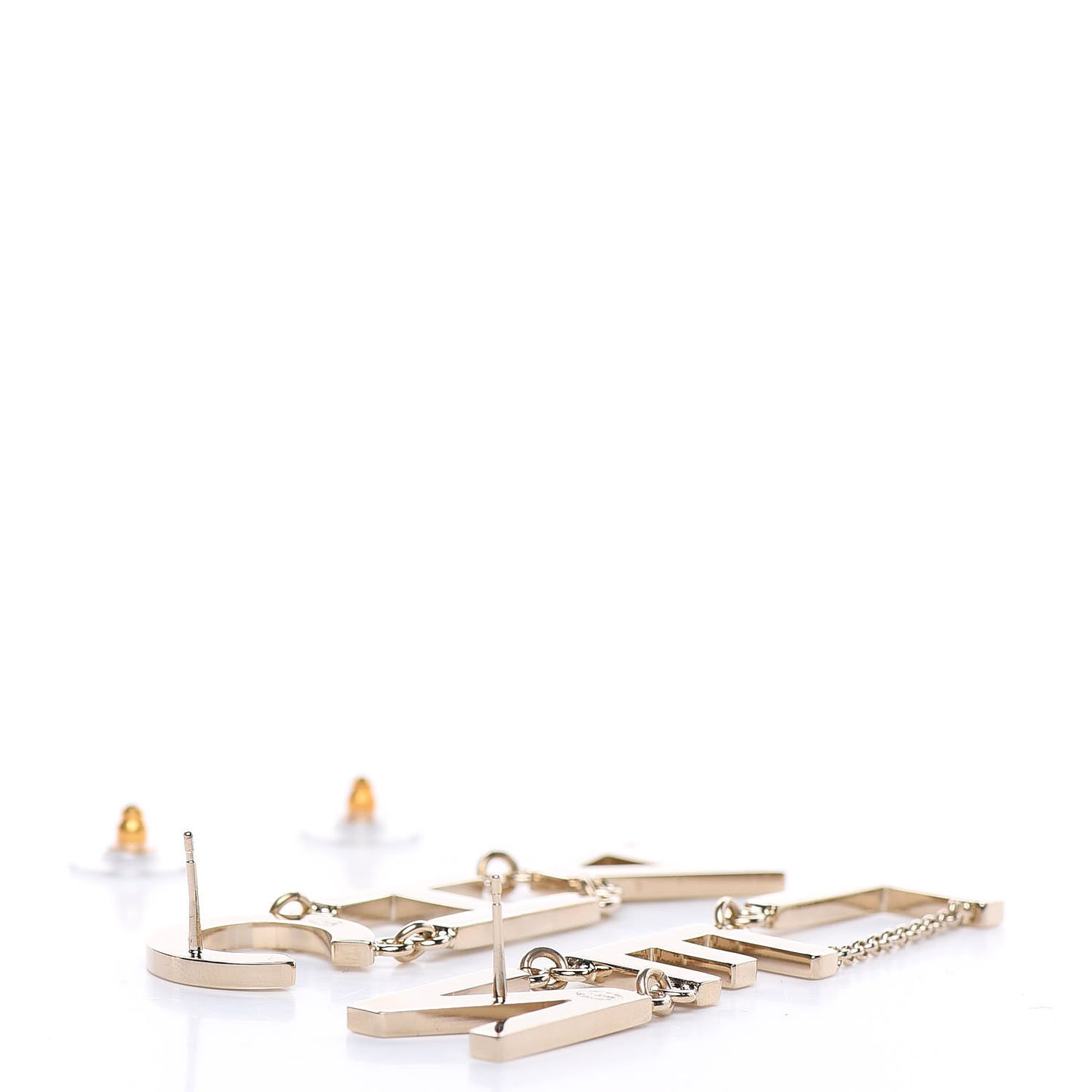 Metal Cha-Nel Logo Drop Earrings Gold
