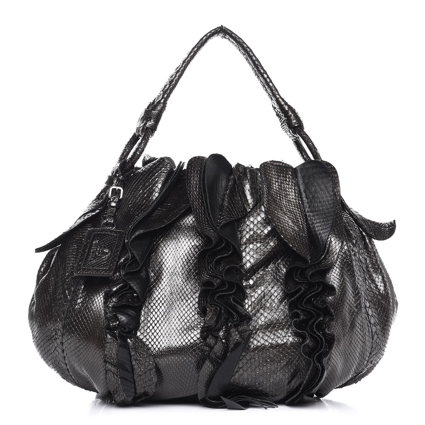 Metallic Python Ruffle Tote