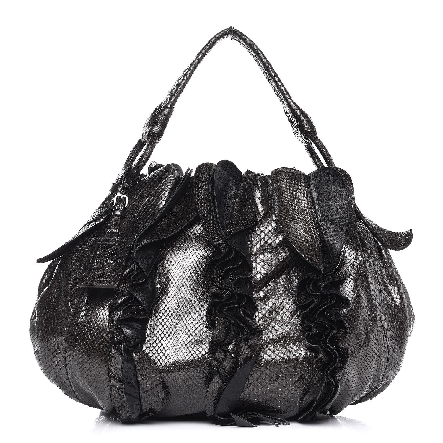 Prada Metallic Python Ruffle Tote 1 of 9