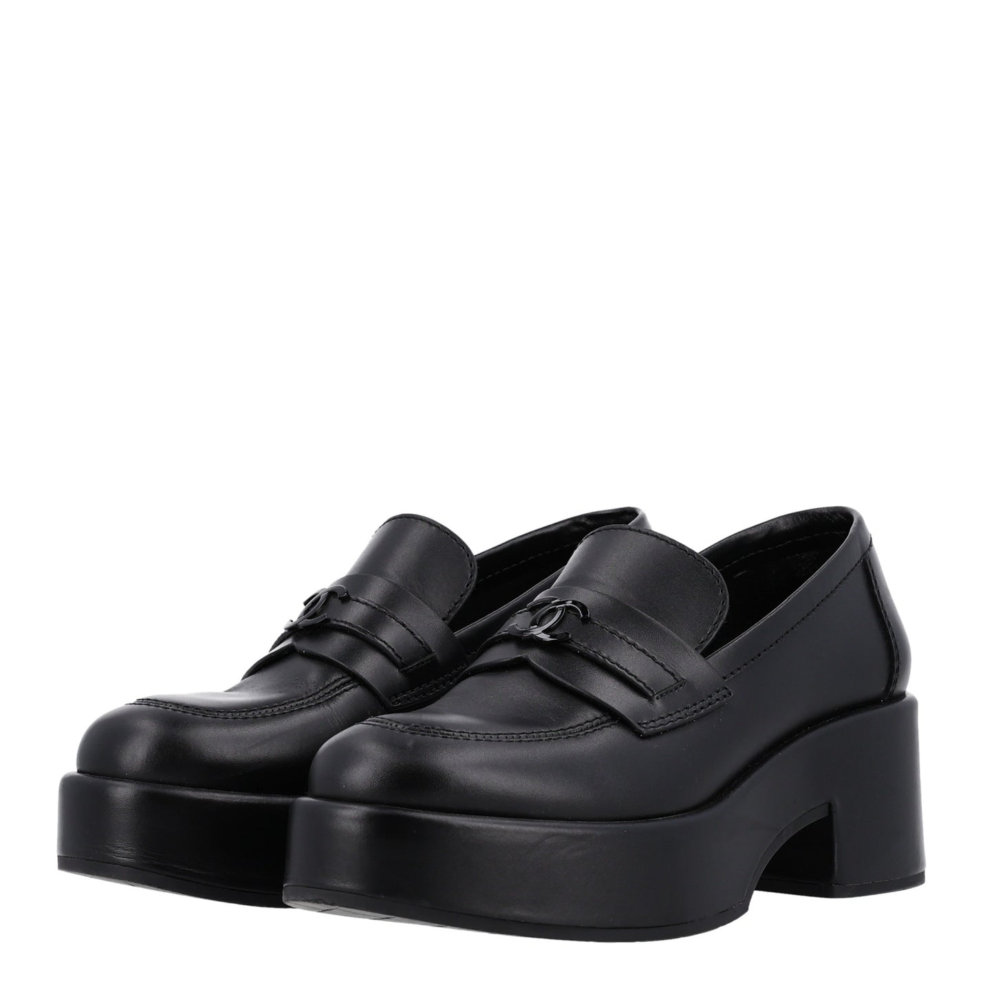 Calfskin CC Platform Loafers 36.5 Black