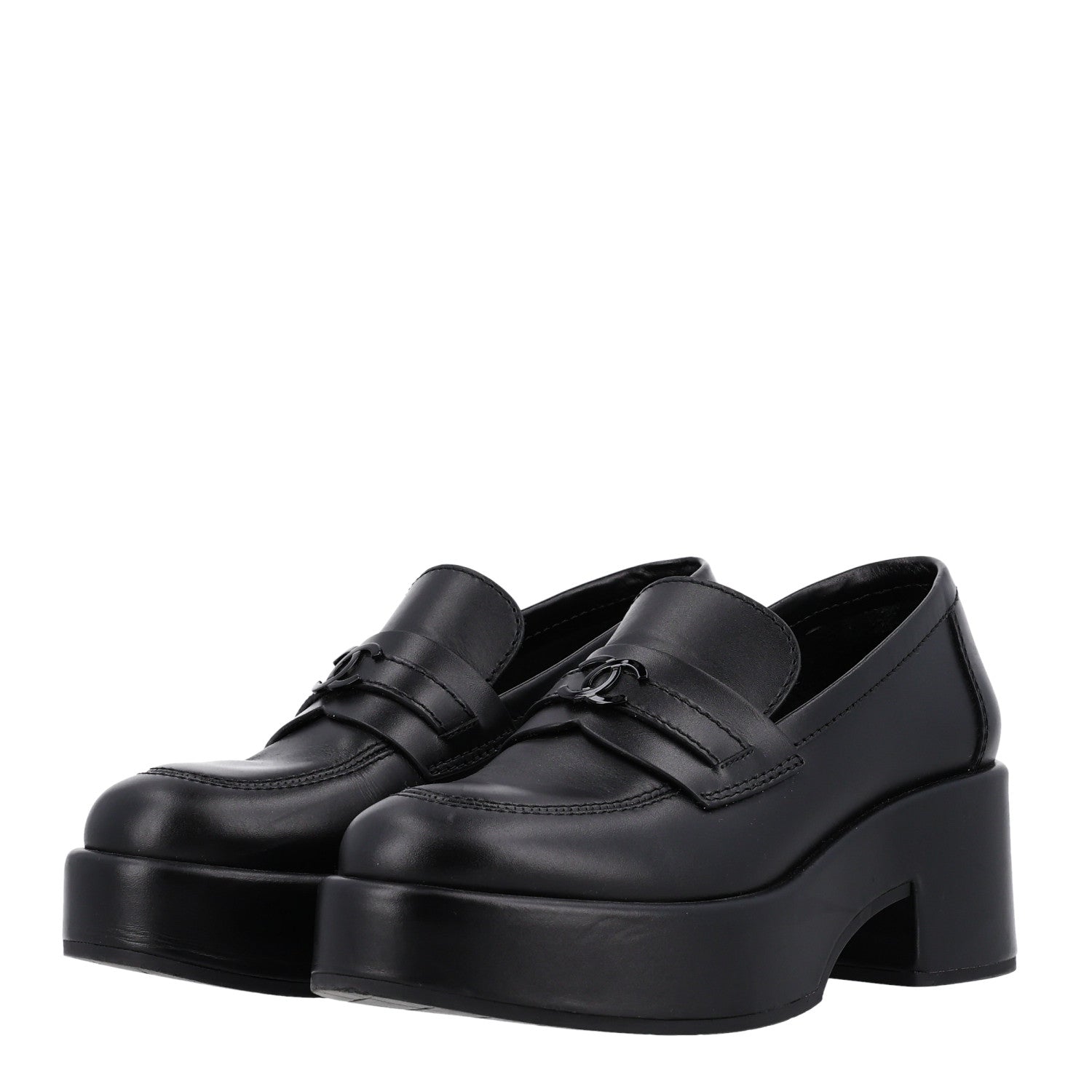 Chanel Calfskin CC Platform Loafers 36.5 Black 4 of 10