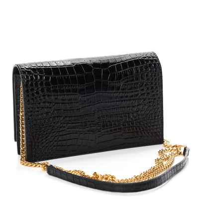 Saint Laurent Calfskin Crocodile Embossed Kate Monogram Tassel Chain Wallet Black 3 of 10