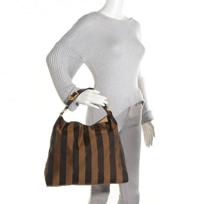 Fendi Pequin Cuoio Vegetale Large Hobo Tobacco Black Cuoio 2 of 10