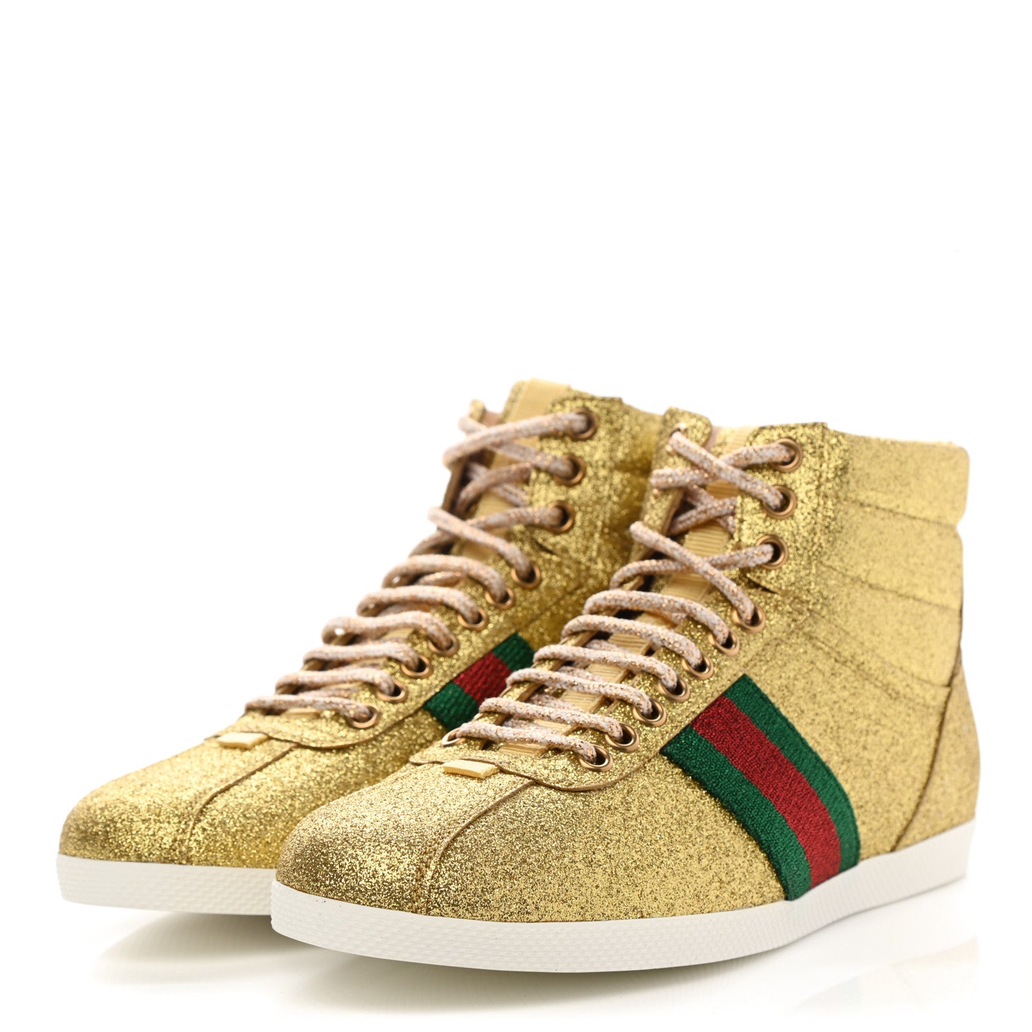 Gucci Glitter Web New Bright High Top Sneakers 37.5 Oro 3 of 7