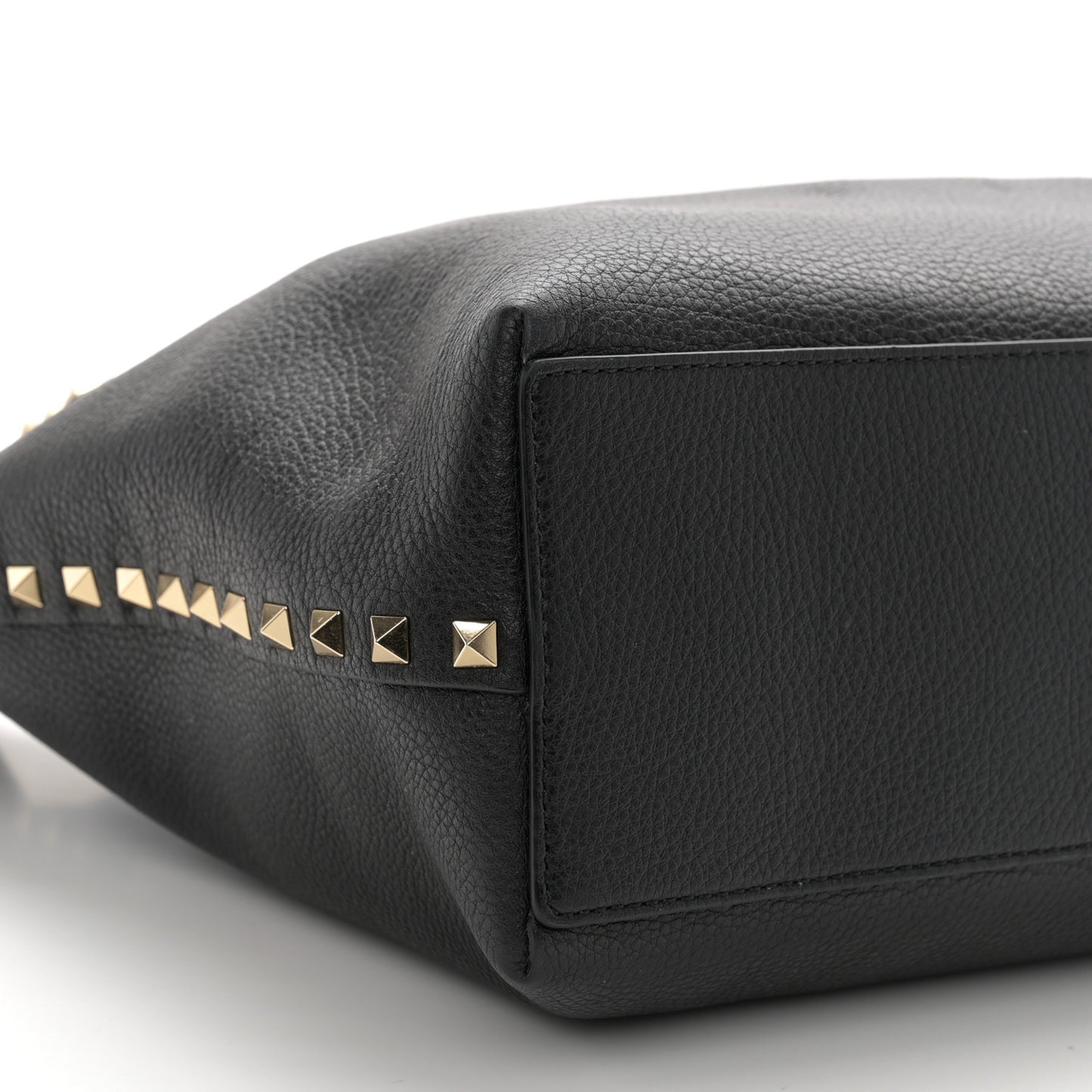 Grained Calfskin Rockstud Flip Lock Tote Black Rose Quartz