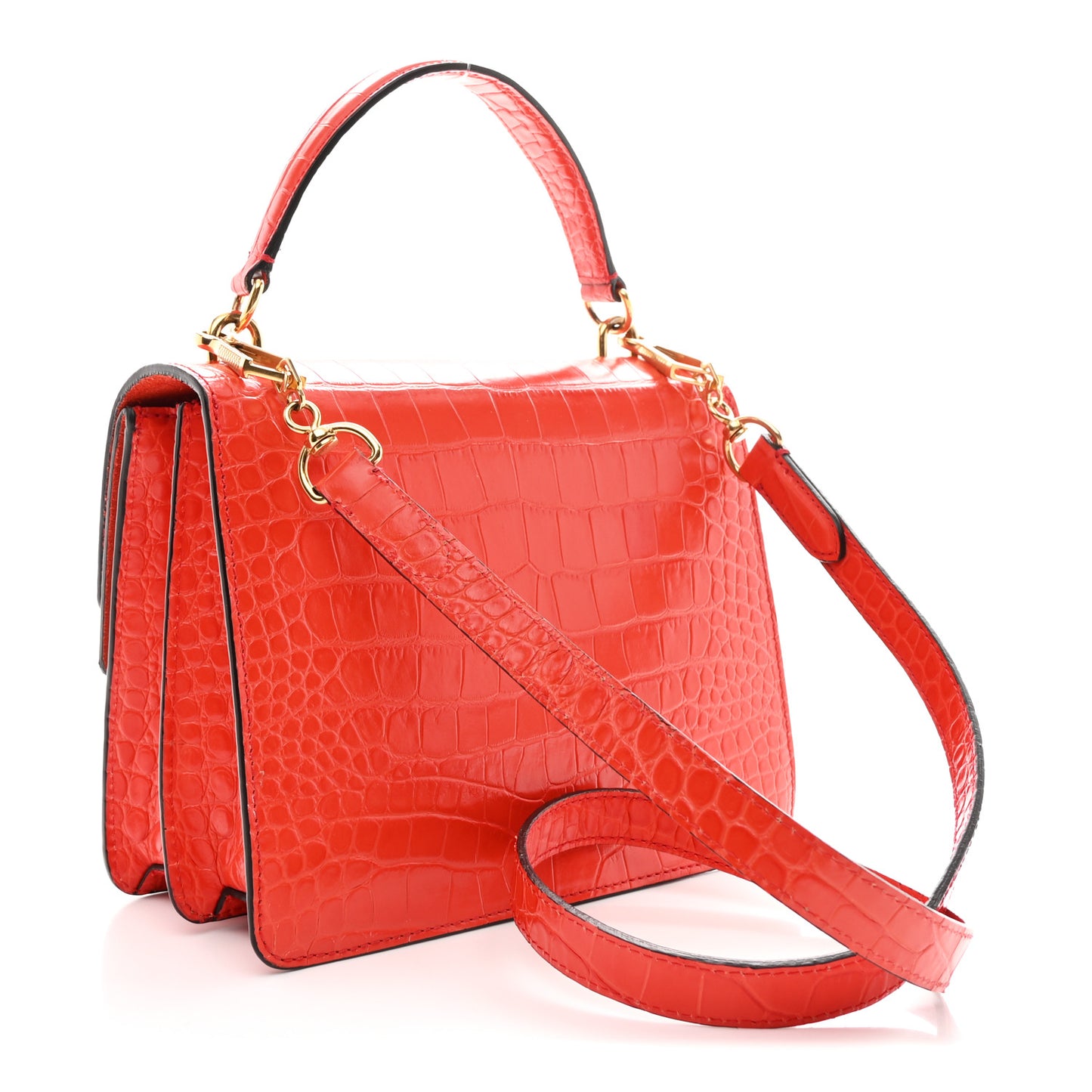 Calfskin Crocodile Embossed Medium Harlow Satchel Orange