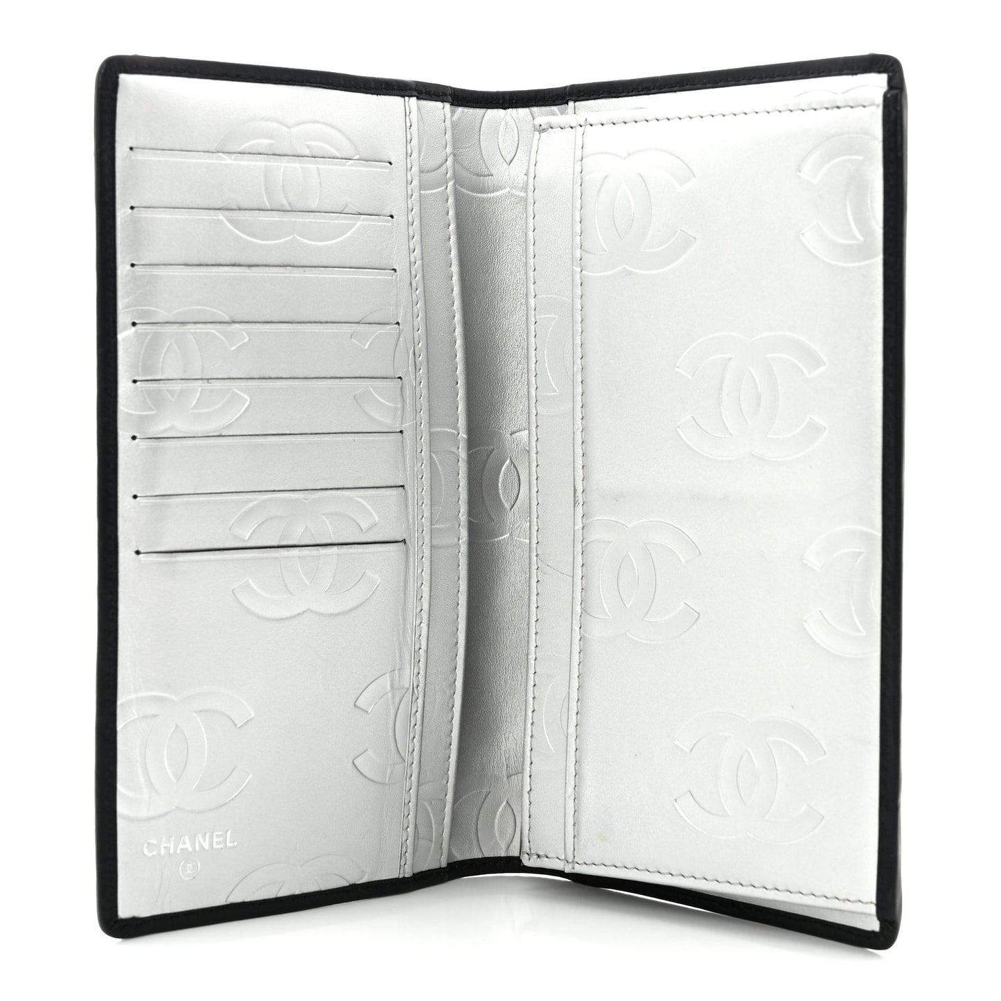 Calfskin Quilted Cambon Yen Wallet Black Silver