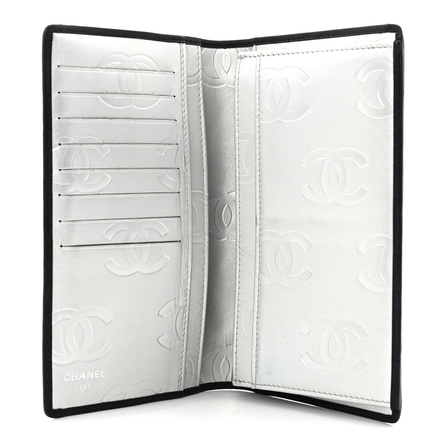 Chanel Calfskin Quilted Cambon Yen Wallet Black Silver 5 of 12