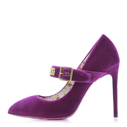 Gucci Velvet Crystal Embellished Sylvie High Heel Pumps 36.5 Fucsia Violet Cyclamen 1 of 10