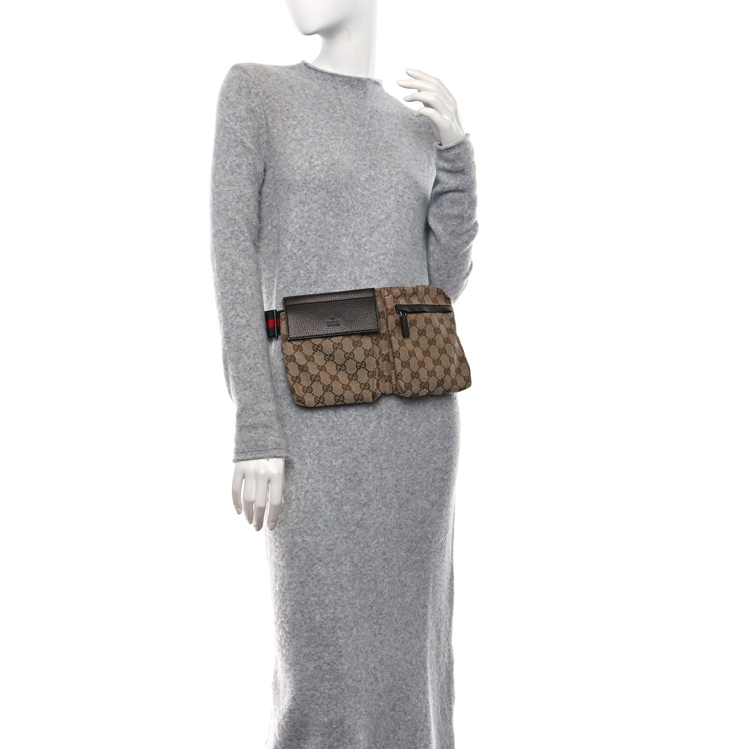 Gucci GG Monogram Web Double Pocket Belt Bag Dark Brown 2 of 9