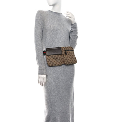 Gucci GG Monogram Web Double Pocket Belt Bag Dark Brown 2 of 9