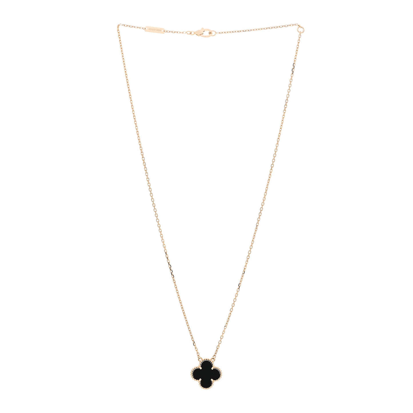 18K Yellow Gold Black Onyx Vintage Alhambra Pendant Necklace