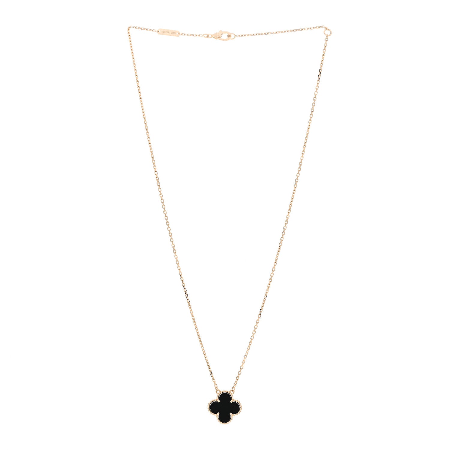 Van Cleef & Arpels 18K Yellow Gold Black Onyx Vintage Alhambra Pendant Necklace 3 of 6