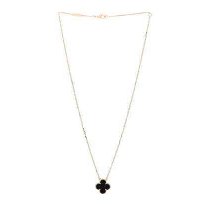 Van Cleef & Arpels 18K Yellow Gold Black Onyx Vintage Alhambra Pendant Necklace 3 of 6