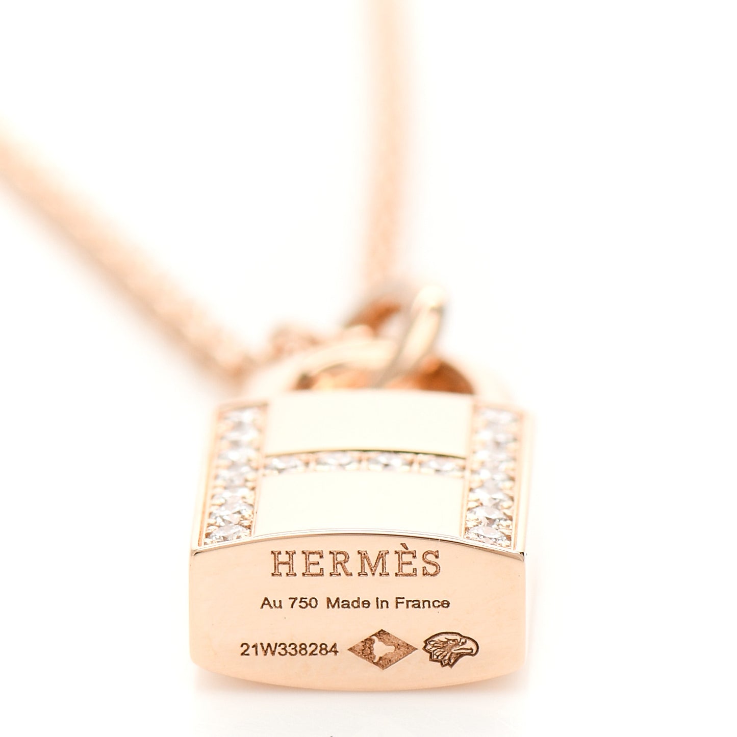18K Rose Gold Diamond Amulettes Cadenas Pendant Necklace