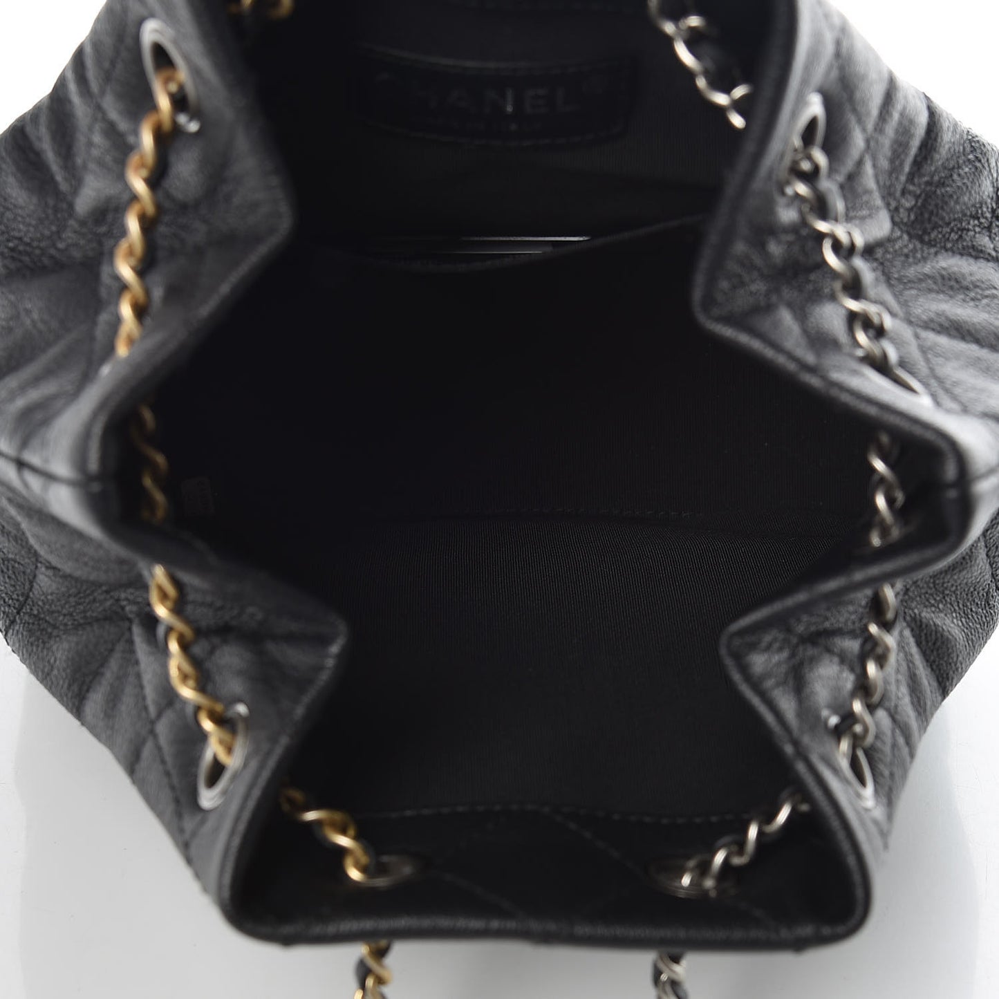 Patent Goatskin Quilted Small Gabrielle Backpack Black