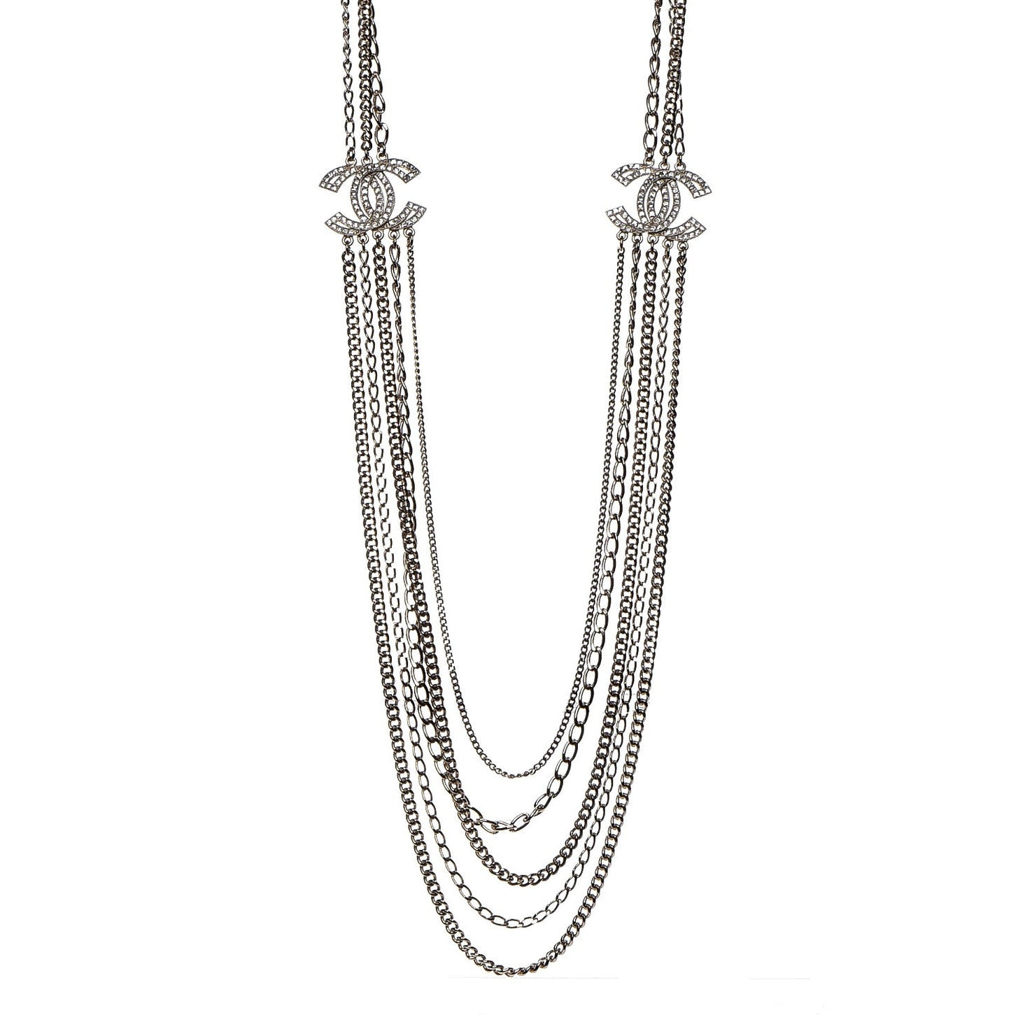 Multi Strand Chain Baguette Crystal CC Necklace Gold