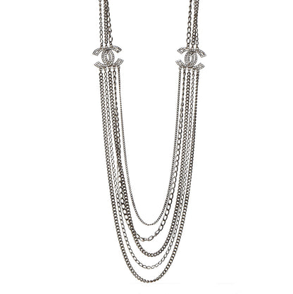 Chanel Multi Strand Chain Baguette Crystal CC Necklace Gold 1 of 6