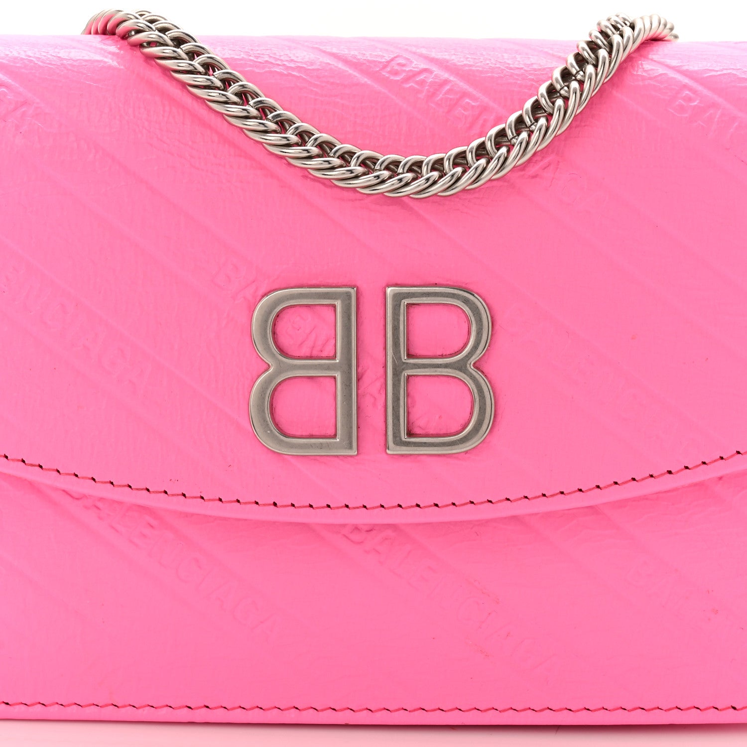 Balenciaga Shiny Goatskin Logo Embossed BB Wallet On Chain Acid Pink 7 of 12