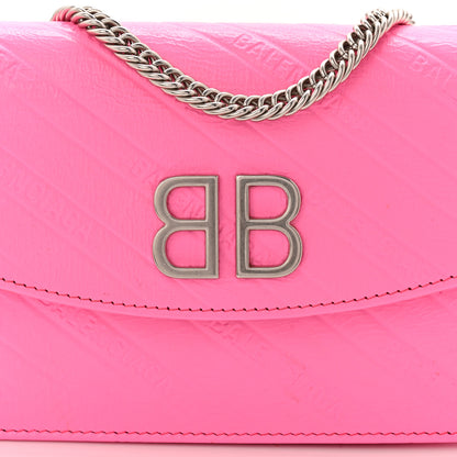 Balenciaga Shiny Goatskin Logo Embossed BB Wallet On Chain Acid Pink 7 of 12