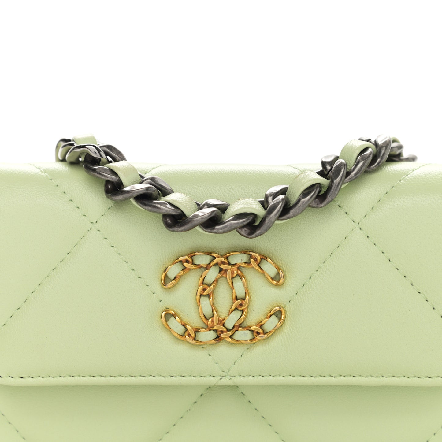 Lambskin Quilted Chanel 19 Clutch With Chain Light Green
