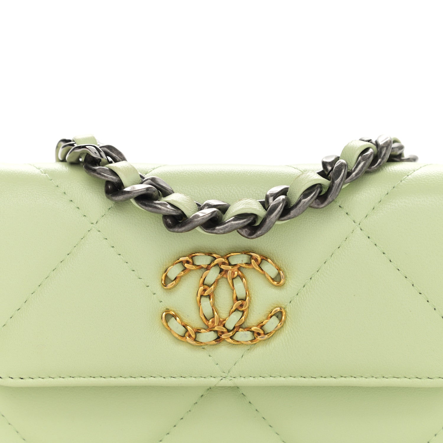 Chanel Lambskin Quilted Chanel 19 Clutch With Chain Light Green 9 of 13