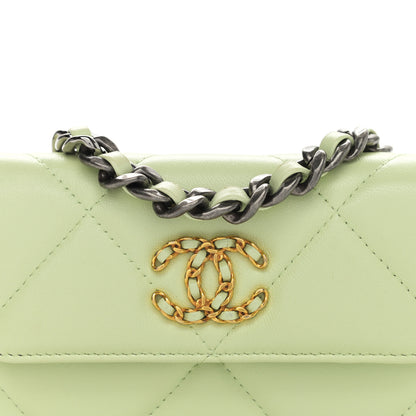 Chanel Lambskin Quilted Chanel 19 Clutch With Chain Light Green 9 of 13