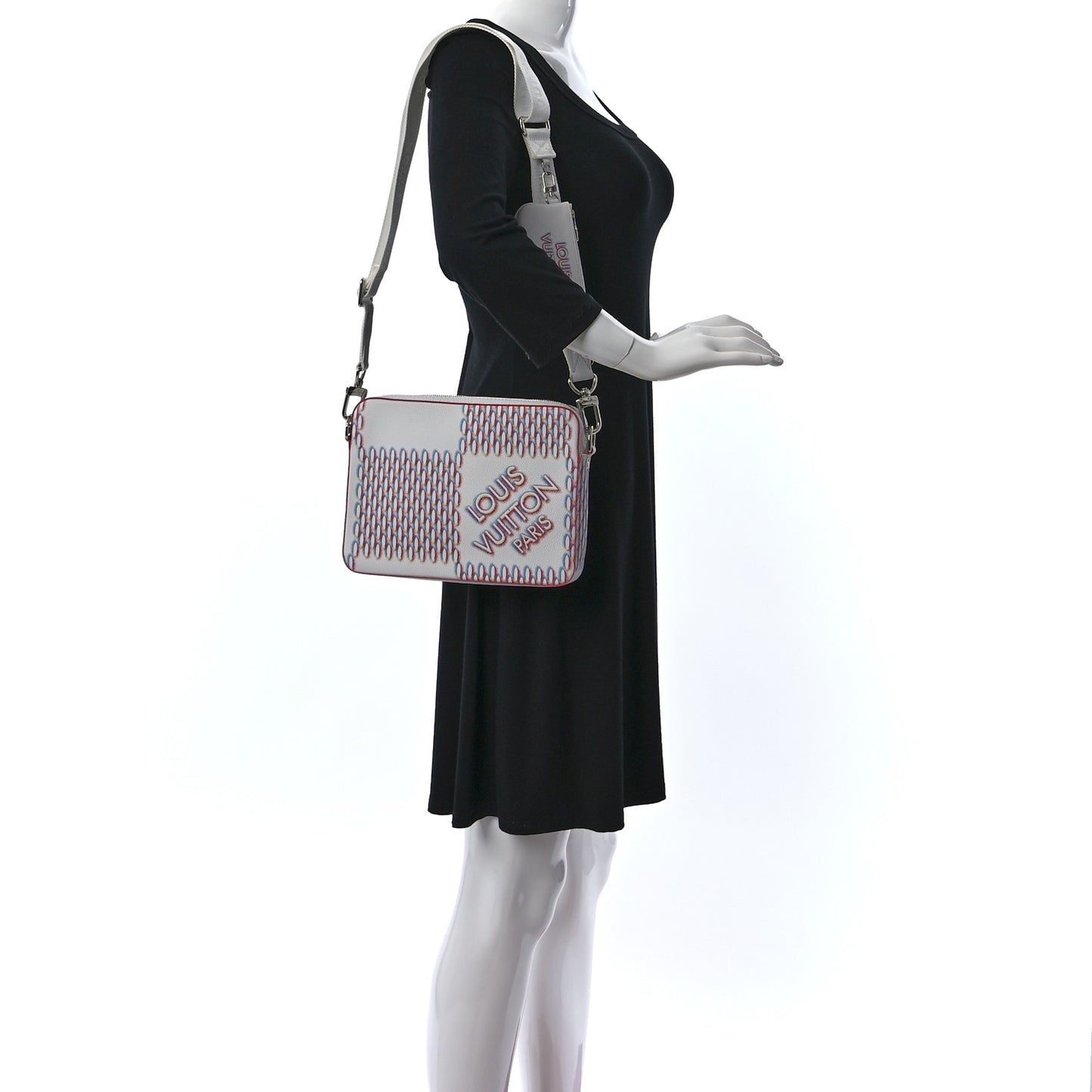 Cowhide Damier Spray Trio Messenger Bag White