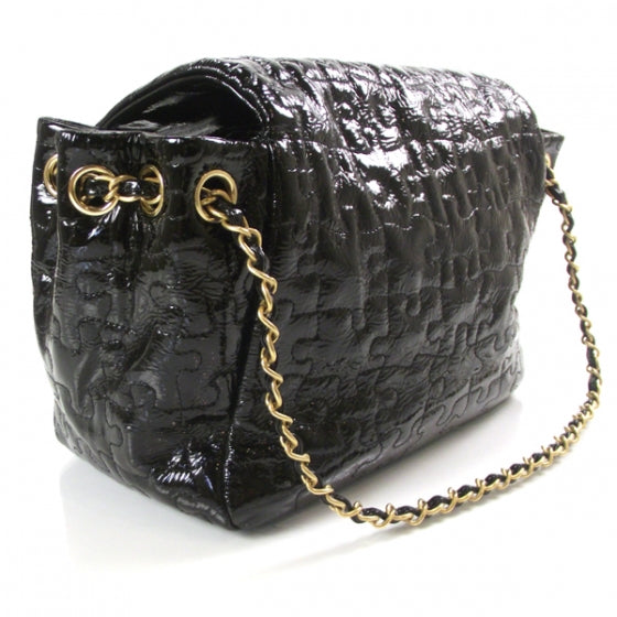 Patent Puzzle Accordion Flap Bag Black