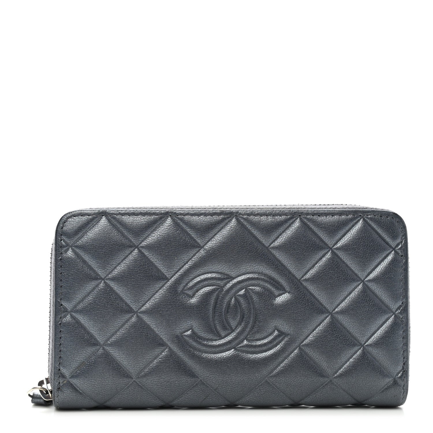 Chanel Lambskin Quilted Diamond CC Zip Around Wallet Blue 1 of 9