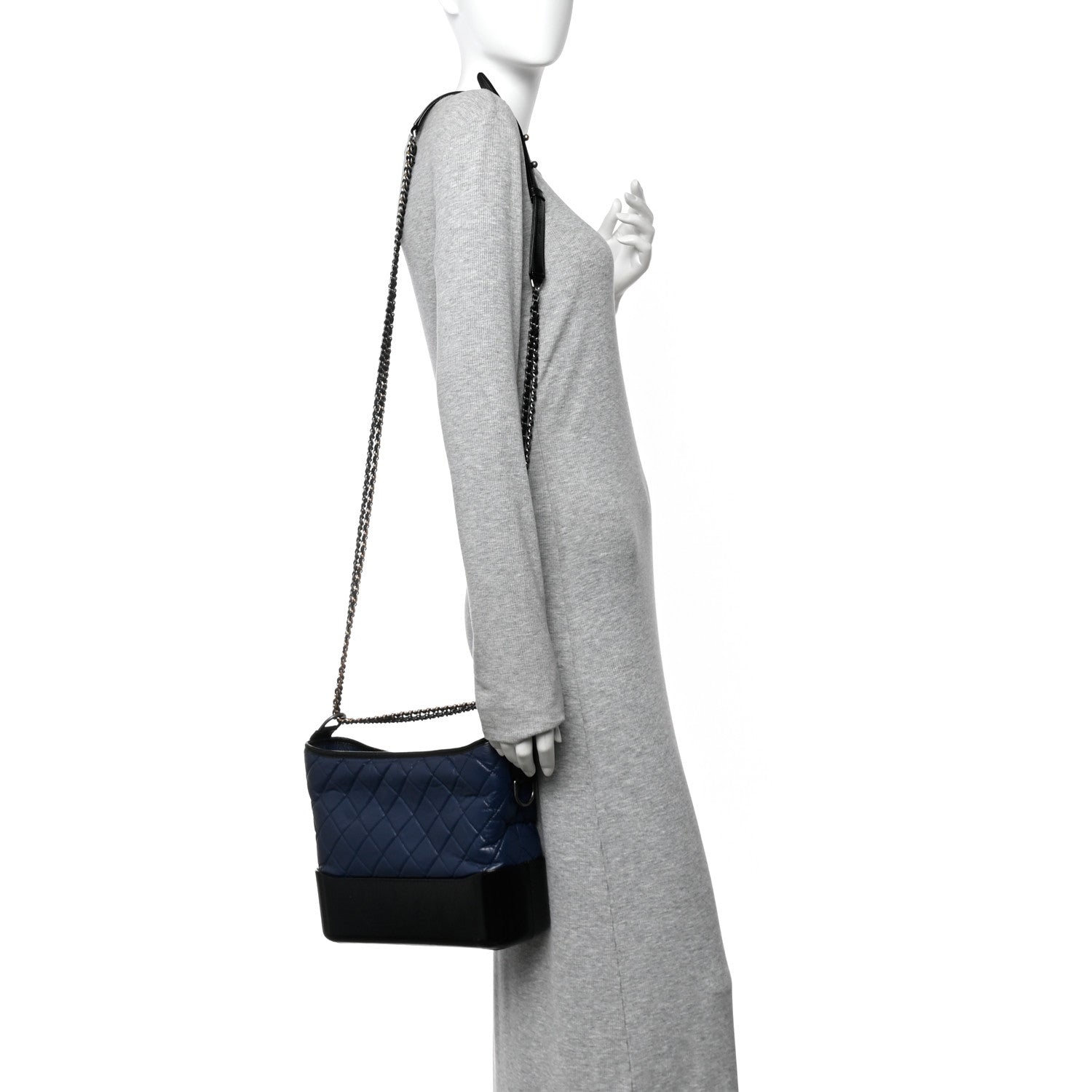 Chanel Aged Calfskin Quilted Medium Gabrielle Hobo Navy Black 2 of 10