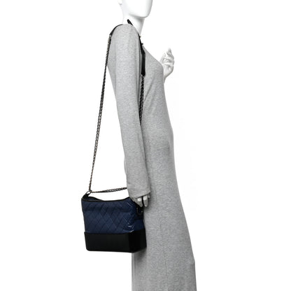 Chanel Aged Calfskin Quilted Medium Gabrielle Hobo Navy Black 2 of 10
