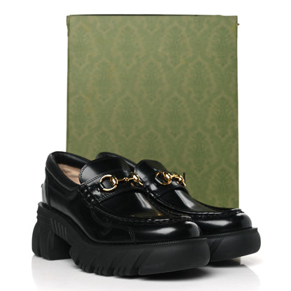 Gucci Magnum Calfskin Nappa Samoa Womens Horsebit Platform Chunky Lug Sole 40mm Loafers 39 Black 8 of 8